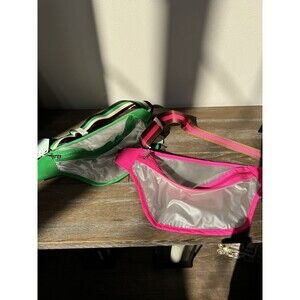 The Spring Shop Fanny Pack Semi-Clear Zipper, Adjustable, NWT Green & Pink